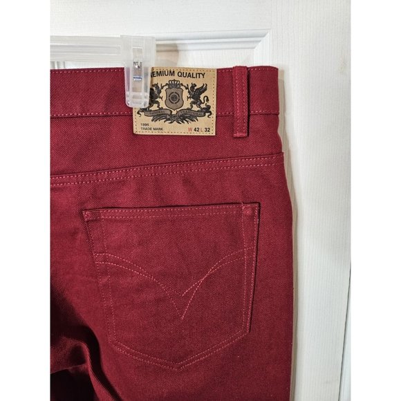 Mens Noiz Vintage Premium Quality Denim Jeans 42x32 Dark Wash Burgundy - Picture 1 of 10